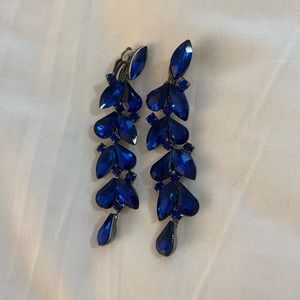 Clip On Royal Blue Pageant Prom Earrings